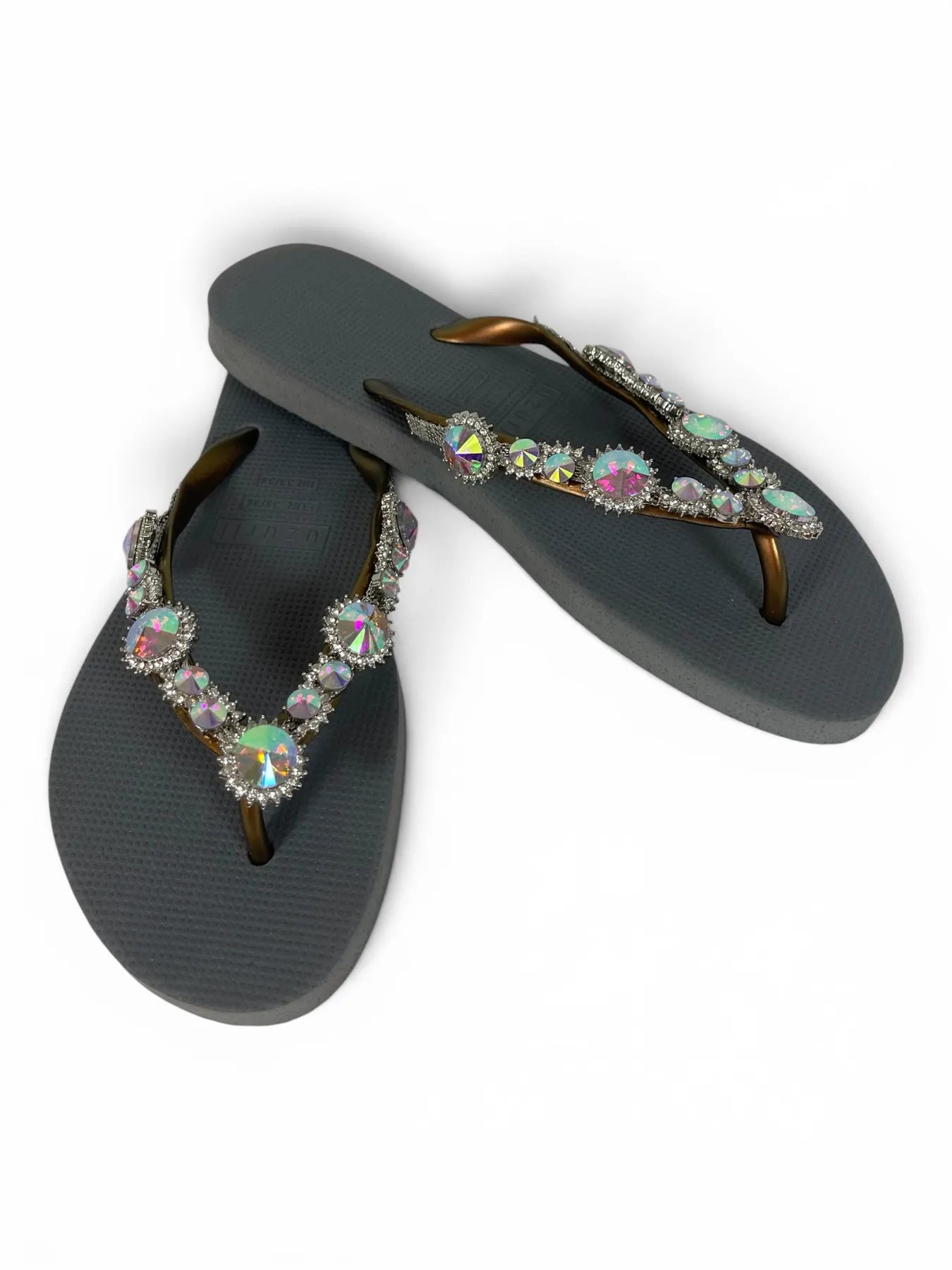 UZURII CHRYSTAL MARILYN DAMEN FLIP FLOPS BADE ZEHENTRENNER STRASSSTEINE SILVER