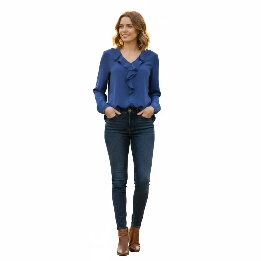 MARC CAIN BC 51.39 W90 Bluse mit Volants midnight sail 391
