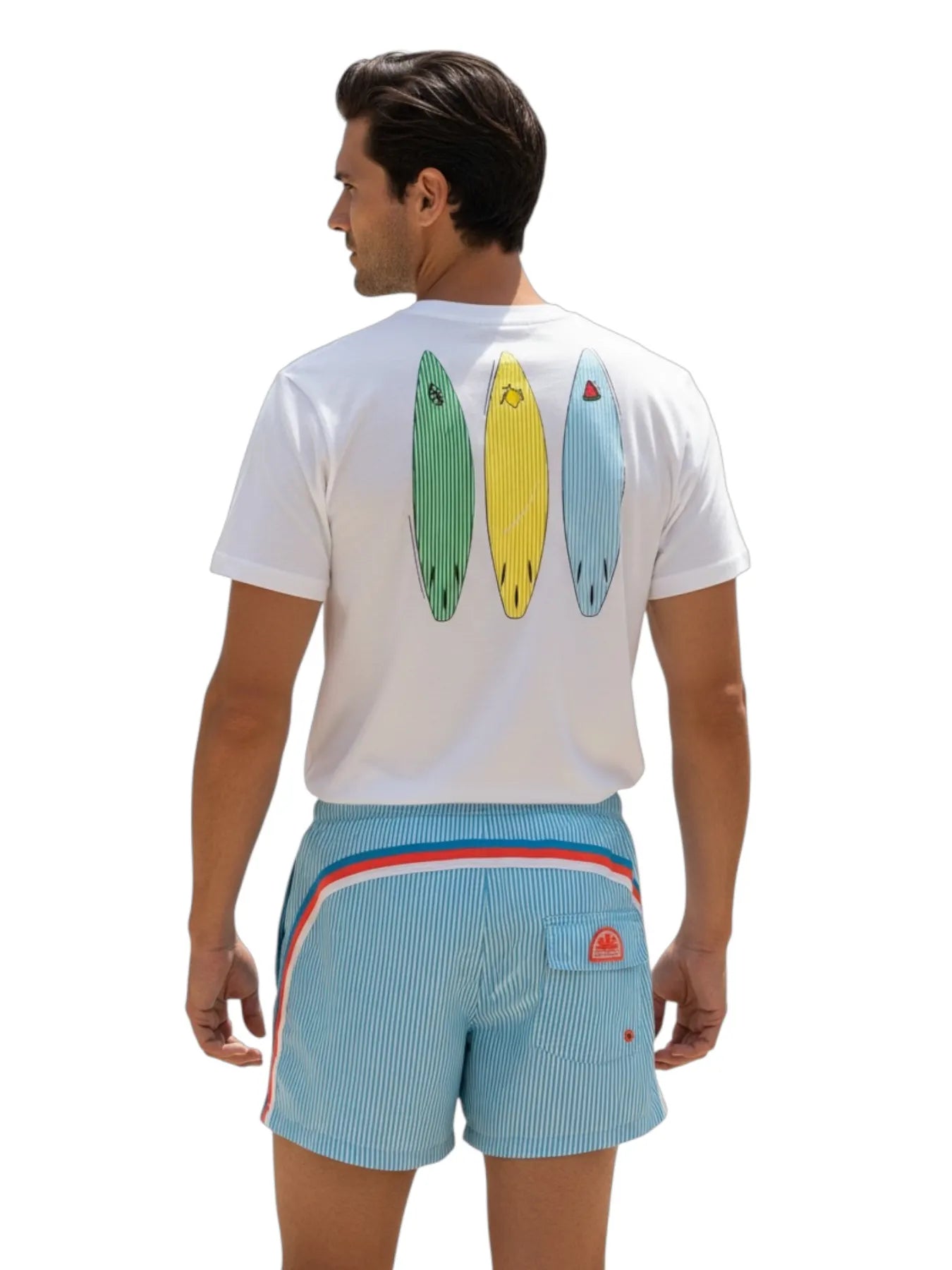SUNDEK M769TEJ78JI HERREN T-SHIRT SURFBRETT PRINT RÜCKEN WHITE