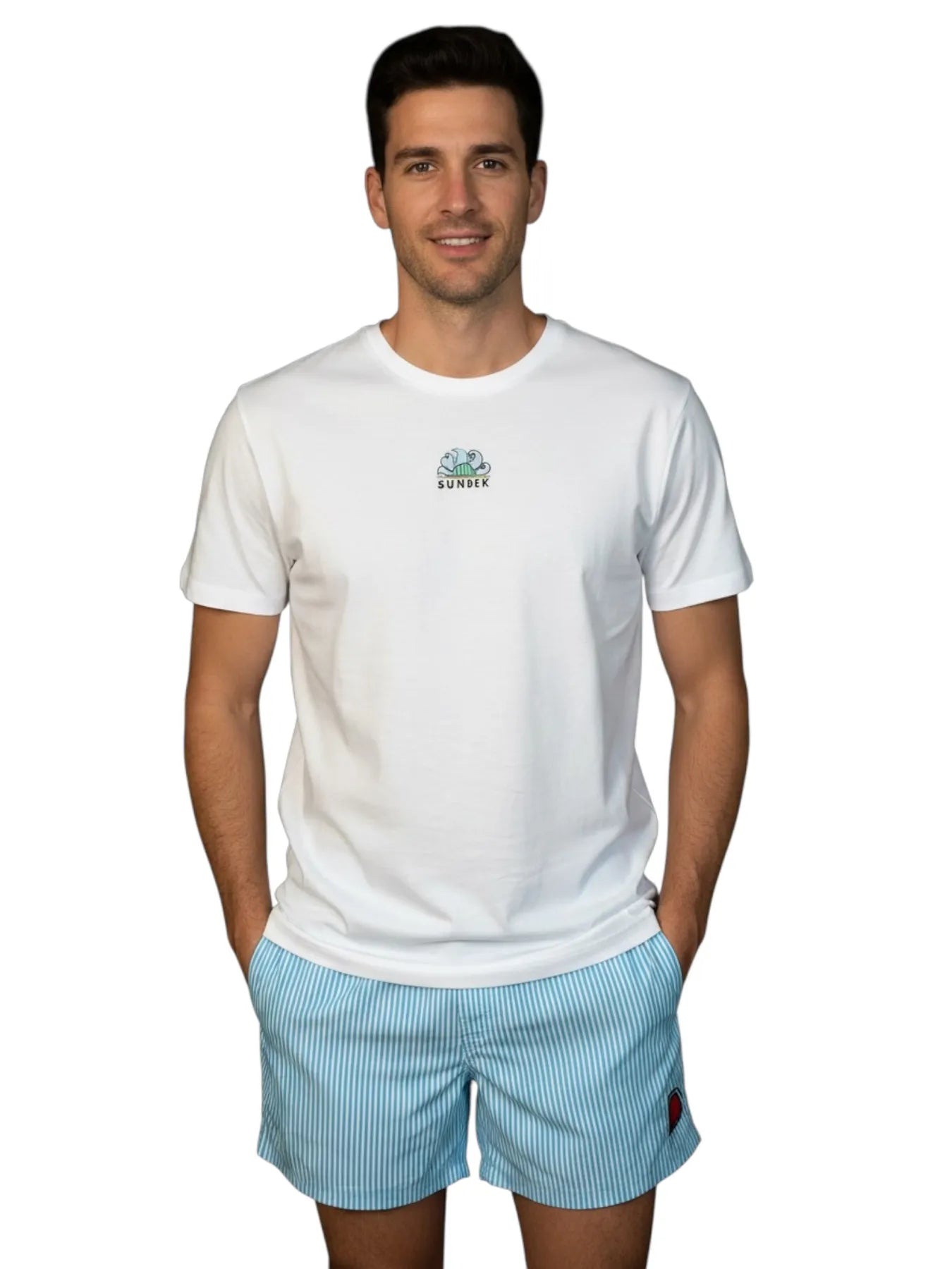 SUNDEK M769TEJ78JI HERREN T-SHIRT SURFBRETT PRINT RÜCKEN WHITE