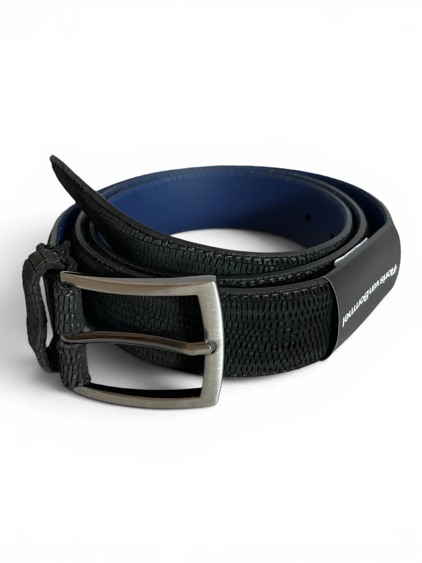 VAN BOMMEL CFM-10092-10-03 Floris Herren Gürtel 3,5 cm Leder mit Nubukprint Reptil-Muster Black Schwarz