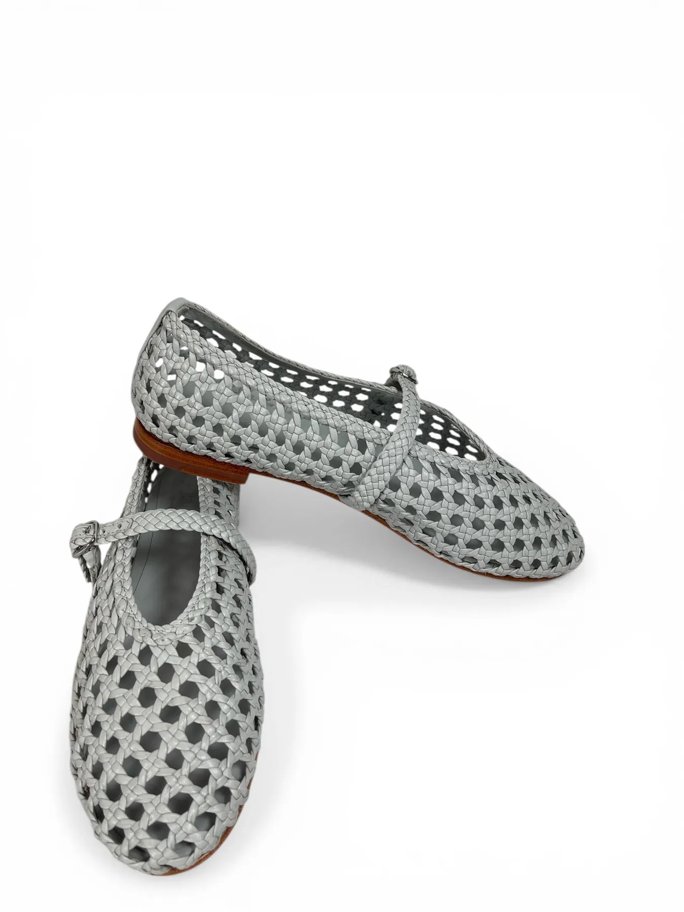 ALAN K WENDY QUADRO LEDER SLIPPER GEFLOCHTEN HELLBLAU TEQUILA.