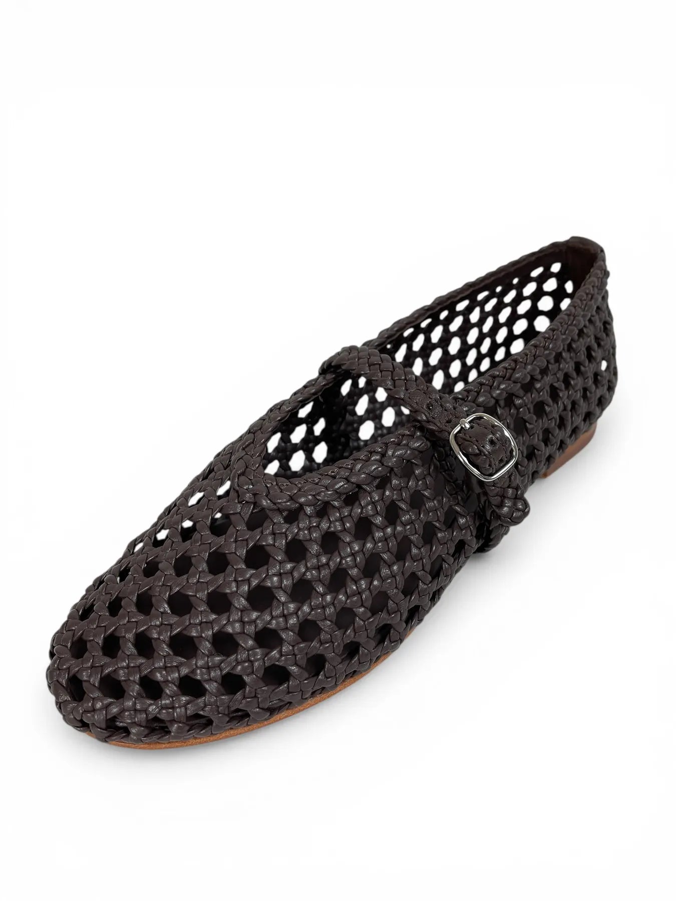 ALAN K WENDY QUADRO LEDER SLIPPER GEFLOCHTEN SEAL BROWN