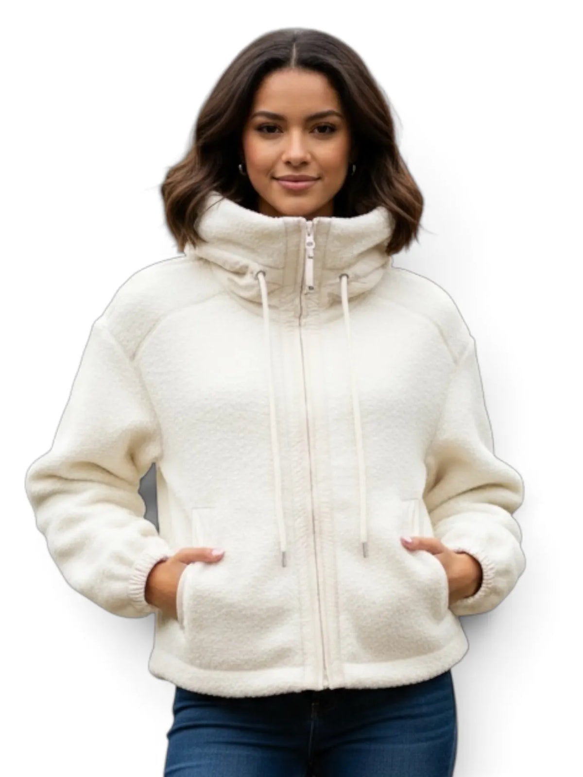 PARAJUMPERS QS41 KISHA Zip Teddyfell-Jacke Kapuze WARM IVORY