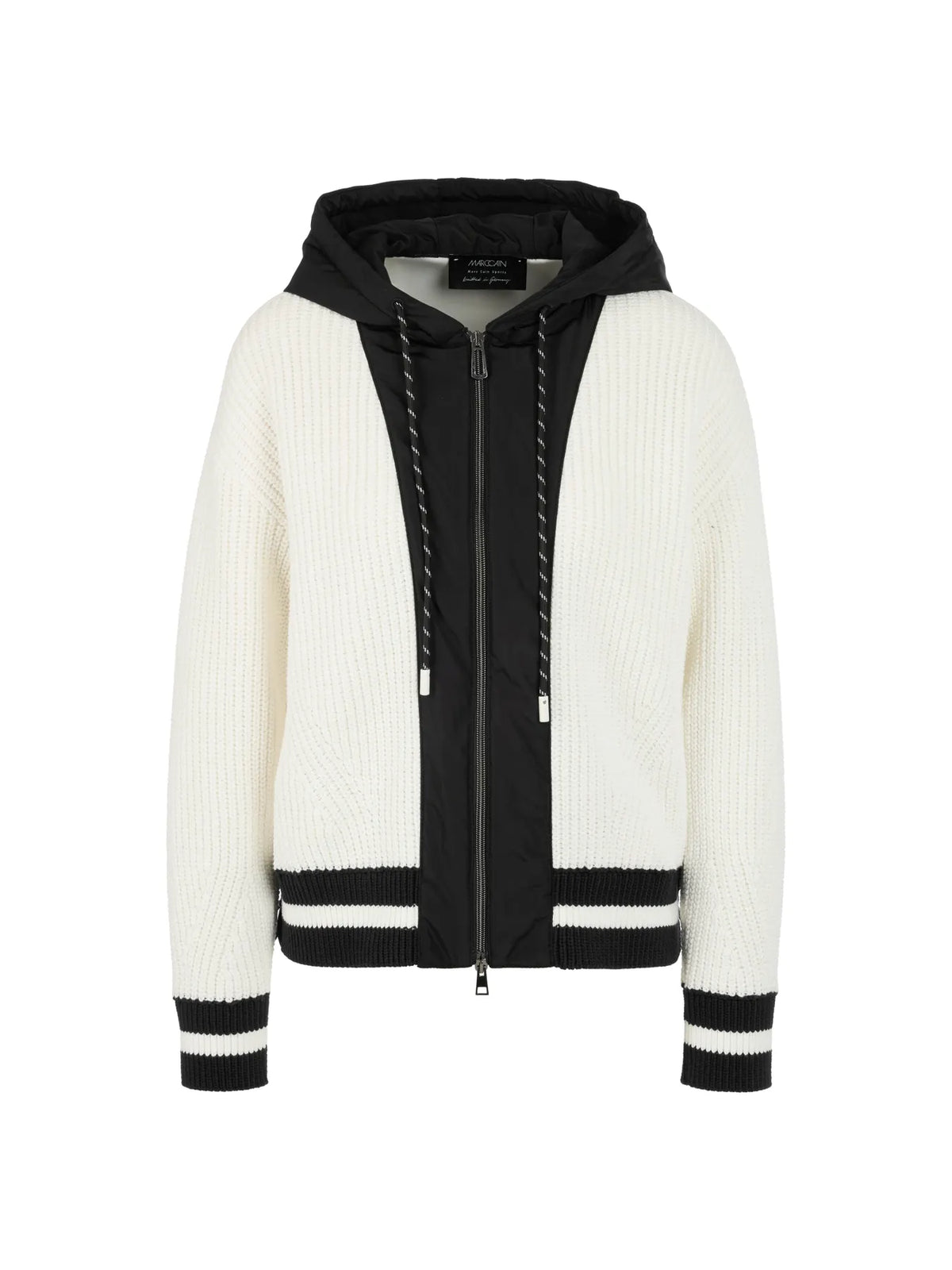 MARC CAIN BS 39.20 M23 Kontrast-Hoodie Knitted in Germany white and black