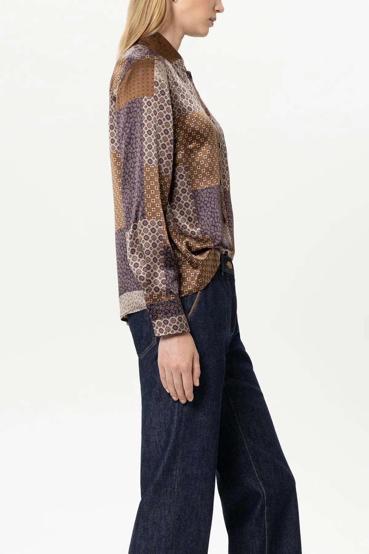 LUISA CERANO
248757/3898-0 Seiden Bluse mit Print Braun