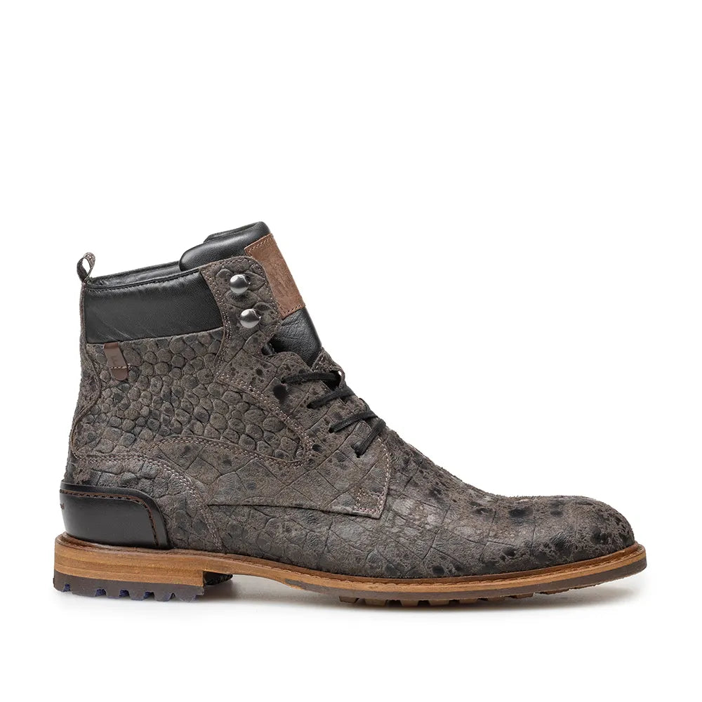 VAN BOMMEL SFM-80022-21-03 Crepi 05.21 Schnürstiefel Boots Reptilmuster DarkBrown