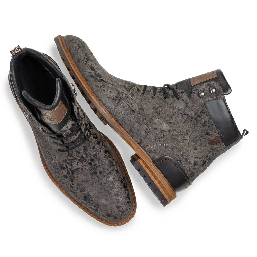 VAN BOMMEL SFM-80022-21-03 Crepi 05.21 Schnürstiefel Boots Reptilmuster DarkBrown