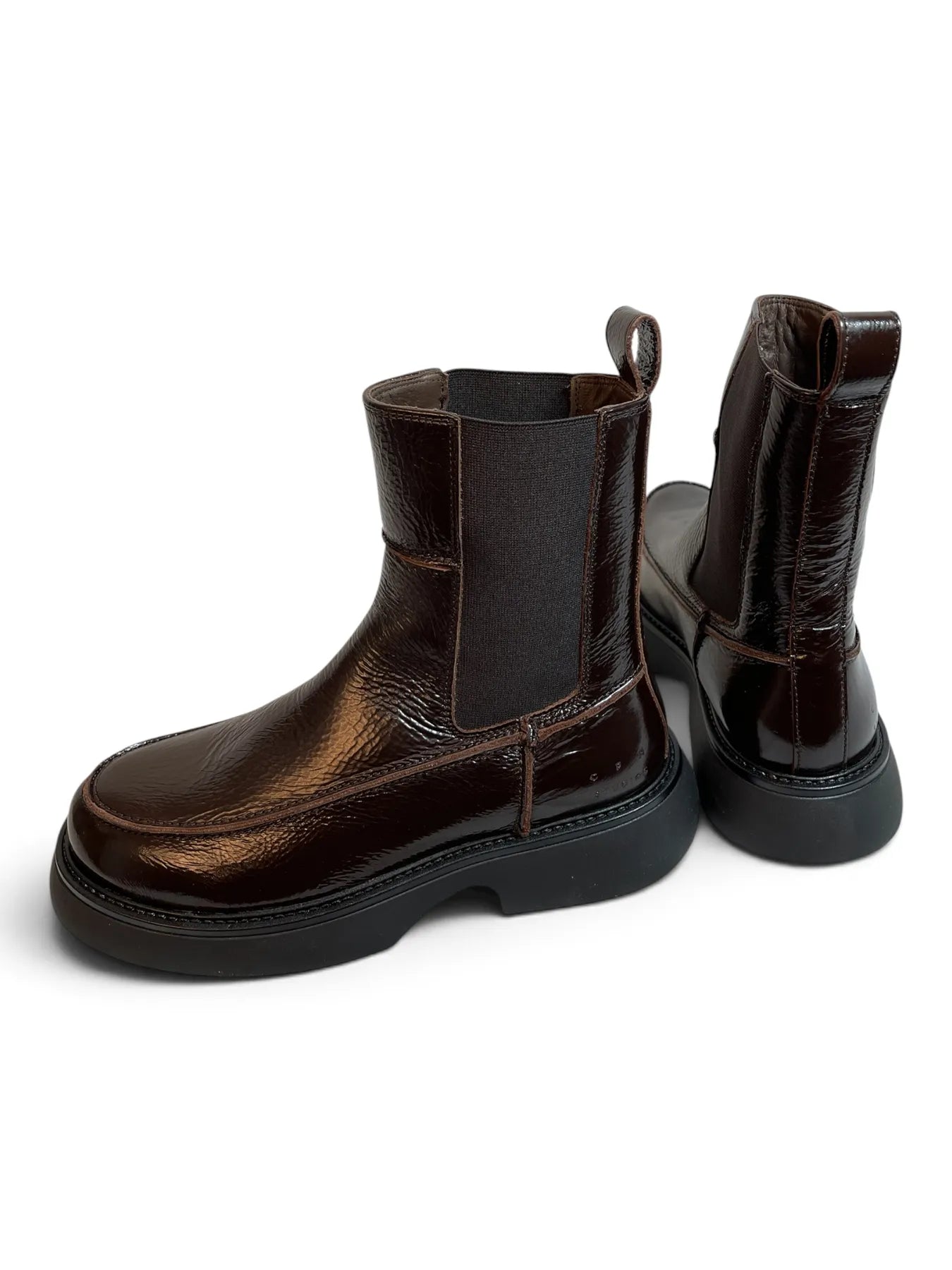 COPENHAGEN CPH759 PATENT LEATHER Stiefelette Chelsea-Boots Stretch-Einsätze CHOCOLATE