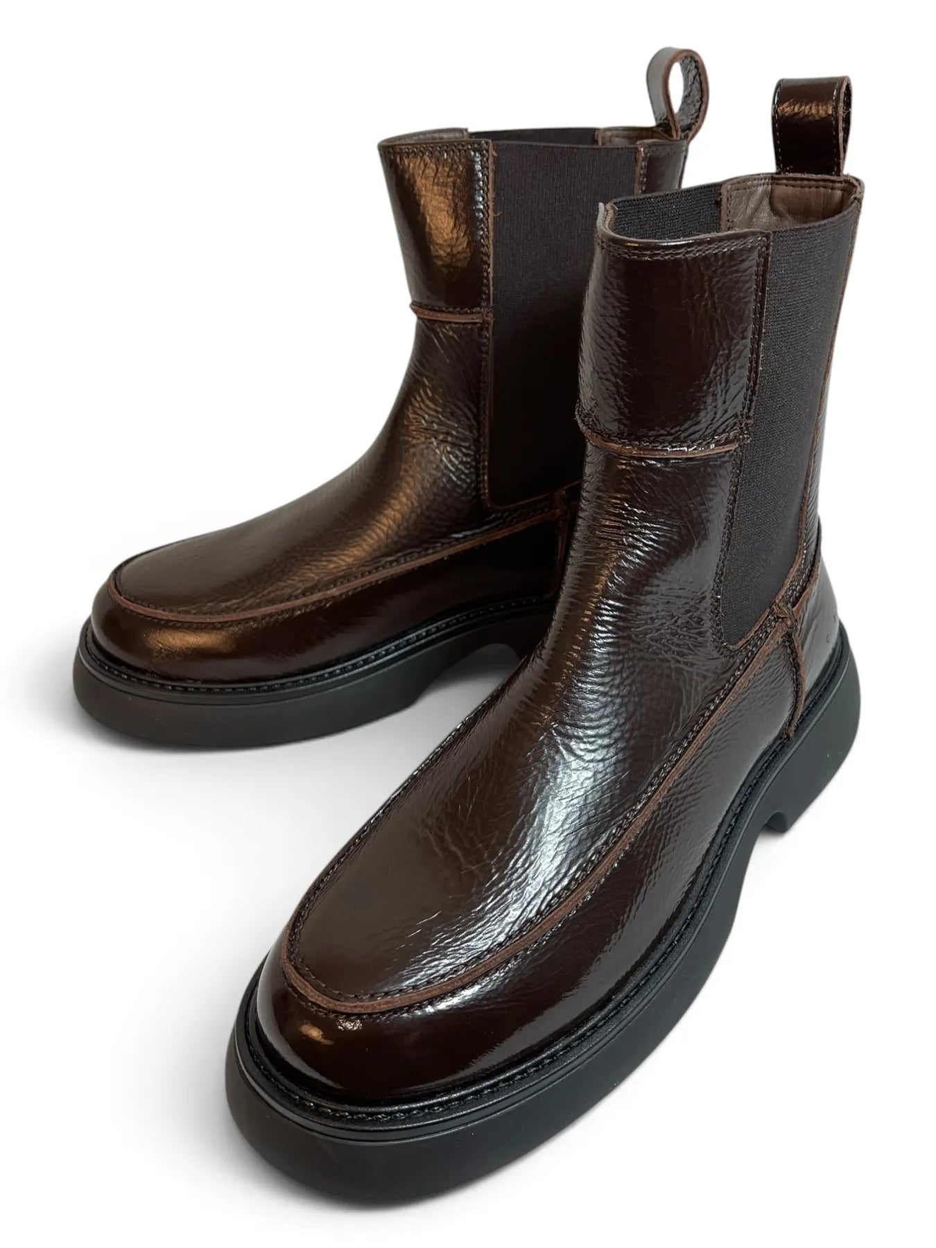 COPENHAGEN CPH759 PATENT LEATHER Stiefelette Chelsea-Boots Stretch-Einsätze CHOCOLATE