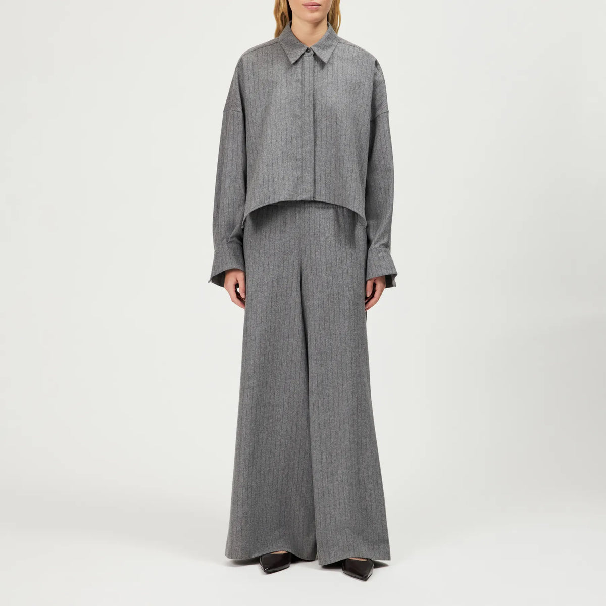 DRYKORN 142105 OSHIA Kurze Bluse Woll-Mix Grau
