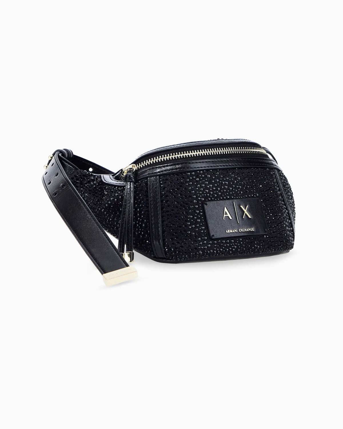 ARMANI XW002655 AF27000 Umhängetasche Gürteltasche mit Strasssteinen Reißverschluss black