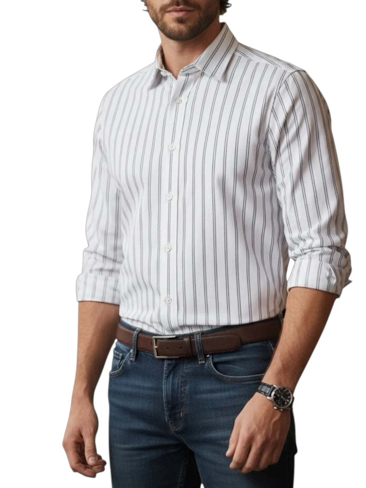 HUGO 50549740 Emero Gestreiftes Hemd Natural