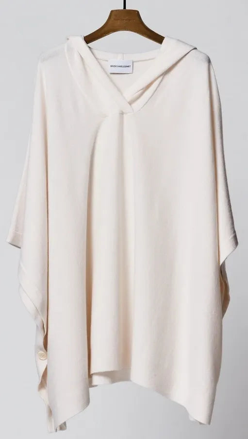 HERZENSANGELEGENHEIT 25222-1202 Damen Cardigan Weste Poncho Cape mit Kapuze Wool-Cashmere-Mix Wollweiss