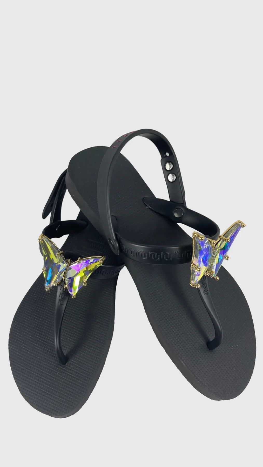UZURII SELENA BUTTERFLY CHRYSTAL DAMEN FLIP FLOPS BADE ZEHENTRENNER STRASSSTEINE Schwarz Black 05