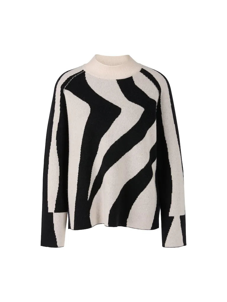 MARC CAIN TC 41.59 M60 Jacquardpullover Wolle-Kaschmir-Mix Schwarz / Soft bisque