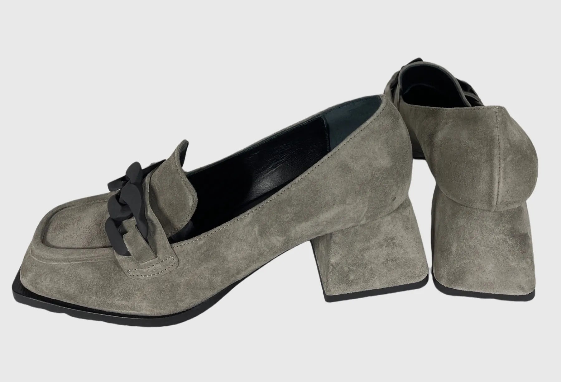 LAURA BELLARIVA 8191 686 VELOUR OSSIDO Damen Slipper Pumps Blockabsatz Suede Leder Grau.