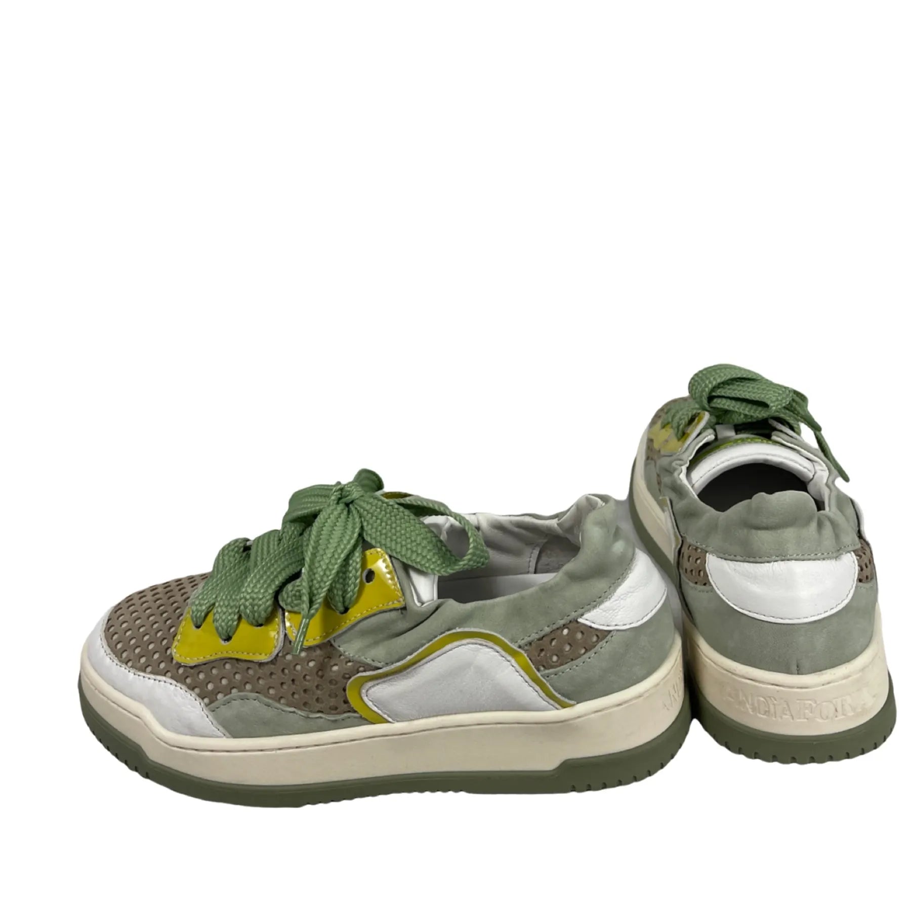ANDIA FORA DOVER MEET BAMBU Damen Sneaker perforiertes Leder Pistazien/Gelb.
