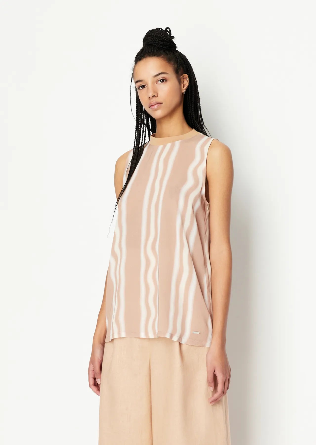 ARMANI 3RYH20 YN3LZ Damen Top Bluse ärmellos gestreift beige