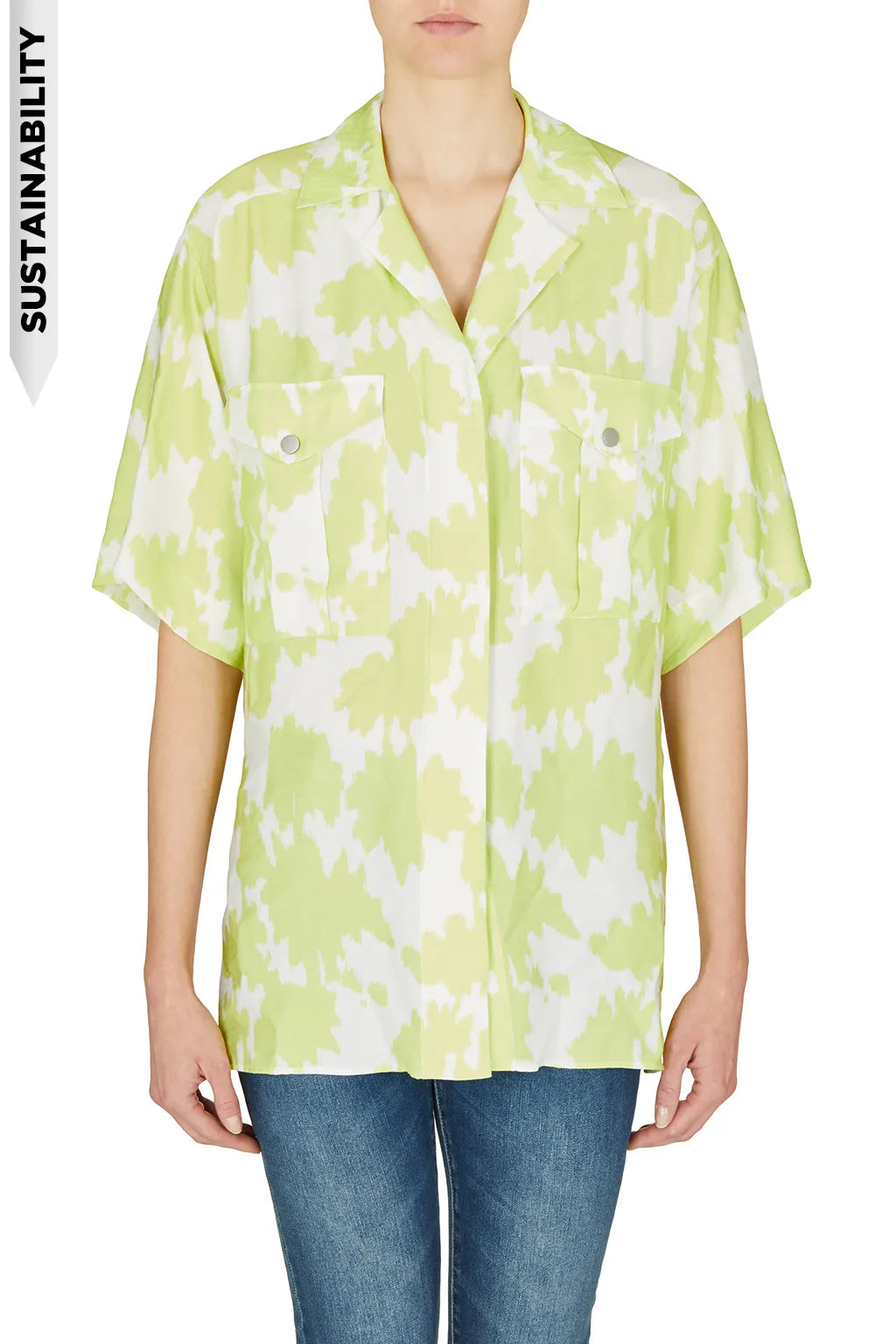 ARMANI 3RYC39 YN8KZ Damen Blusenhemd 1/2-Arm Weiß/Grün