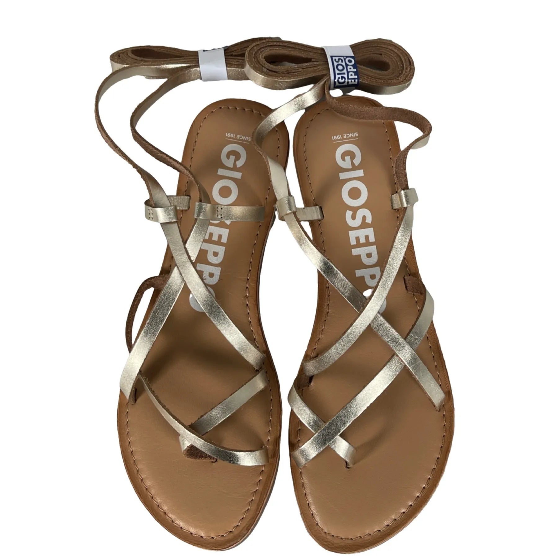 GIOSEPPO 69115 LUSSAT Damen Sandalette Zehentrenner Fesselriemen zum Binden Gold