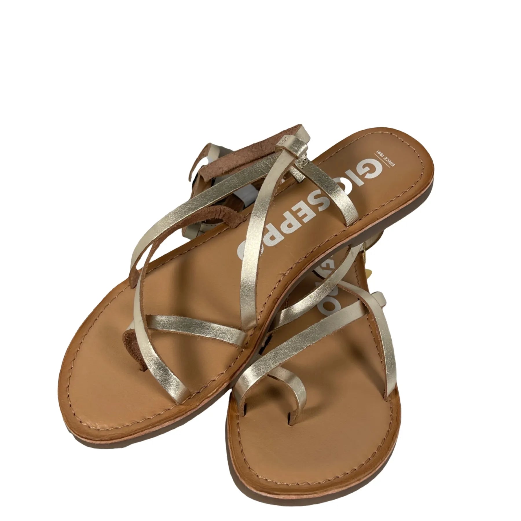 GIOSEPPO 69115 LUSSAT Damen Sandalette Zehentrenner Fesselriemen zum Binden Gold