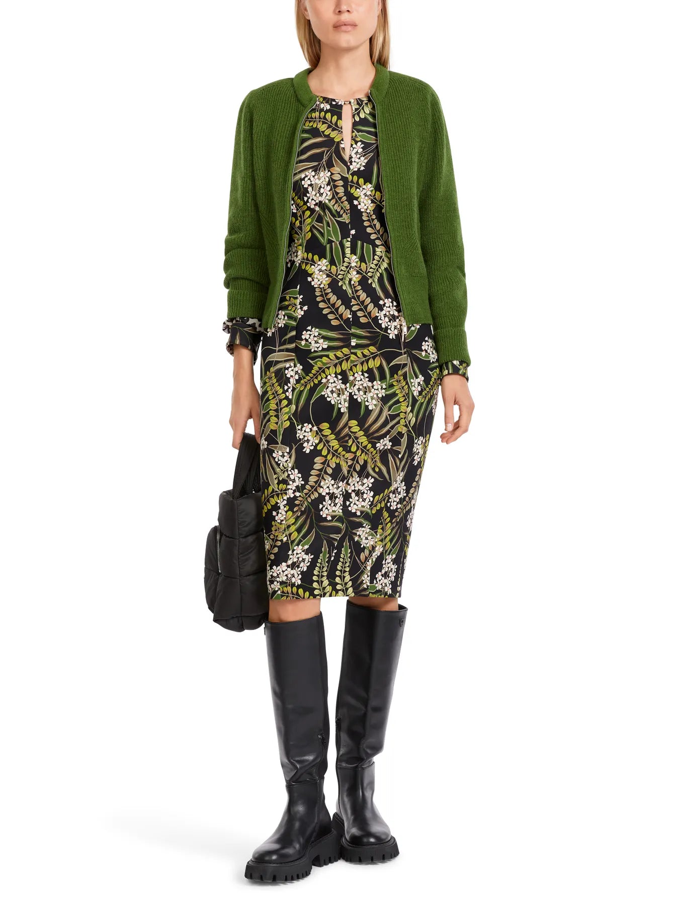 MARC CAIN VC 21.48 J37 Körpernahes Kleid florale Muster Schwarz