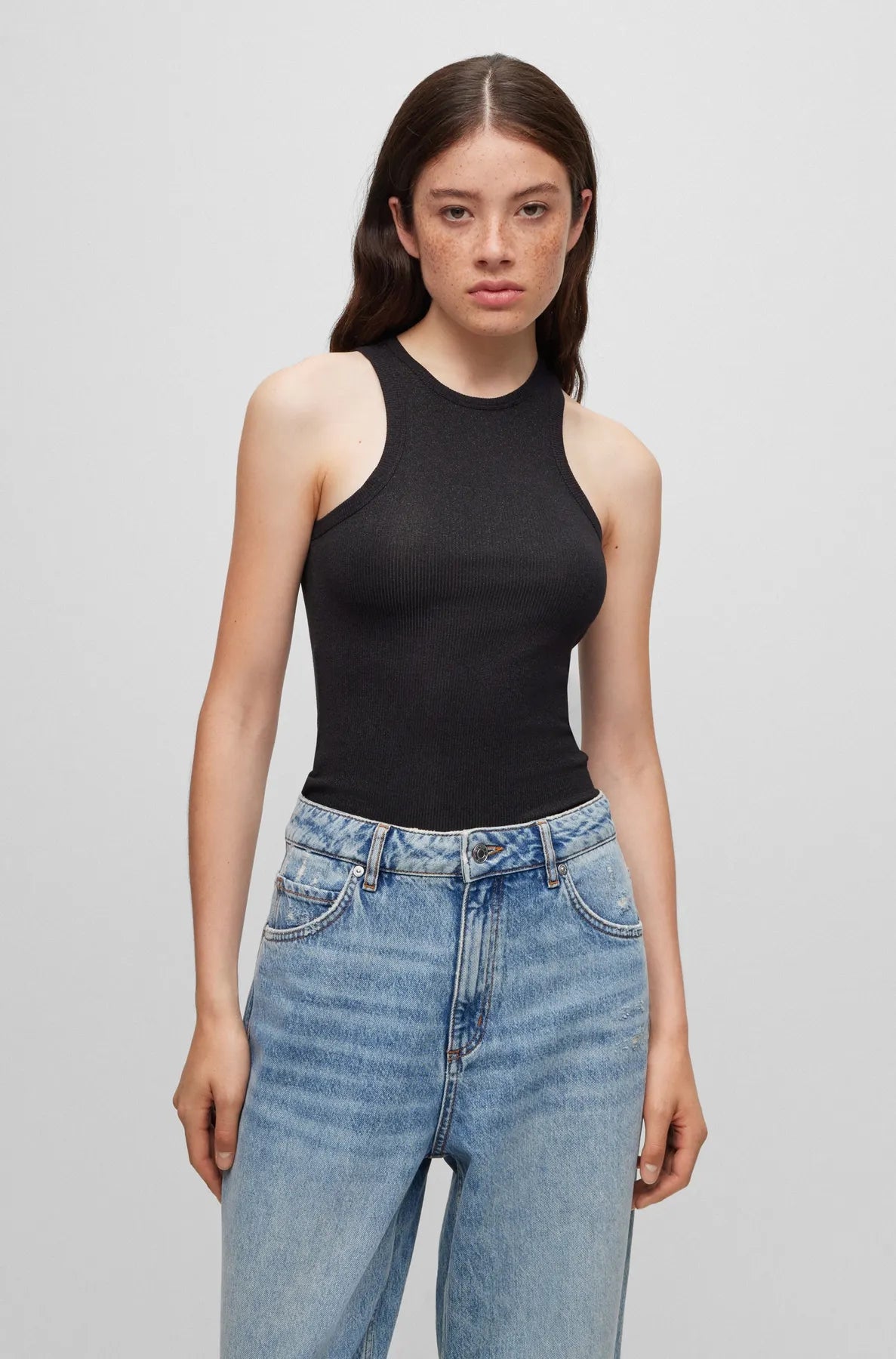 HUGO 50500499 Delabry_1 Tops für Damen 2er-Set mit Glitzergarn Schwarz/Rot