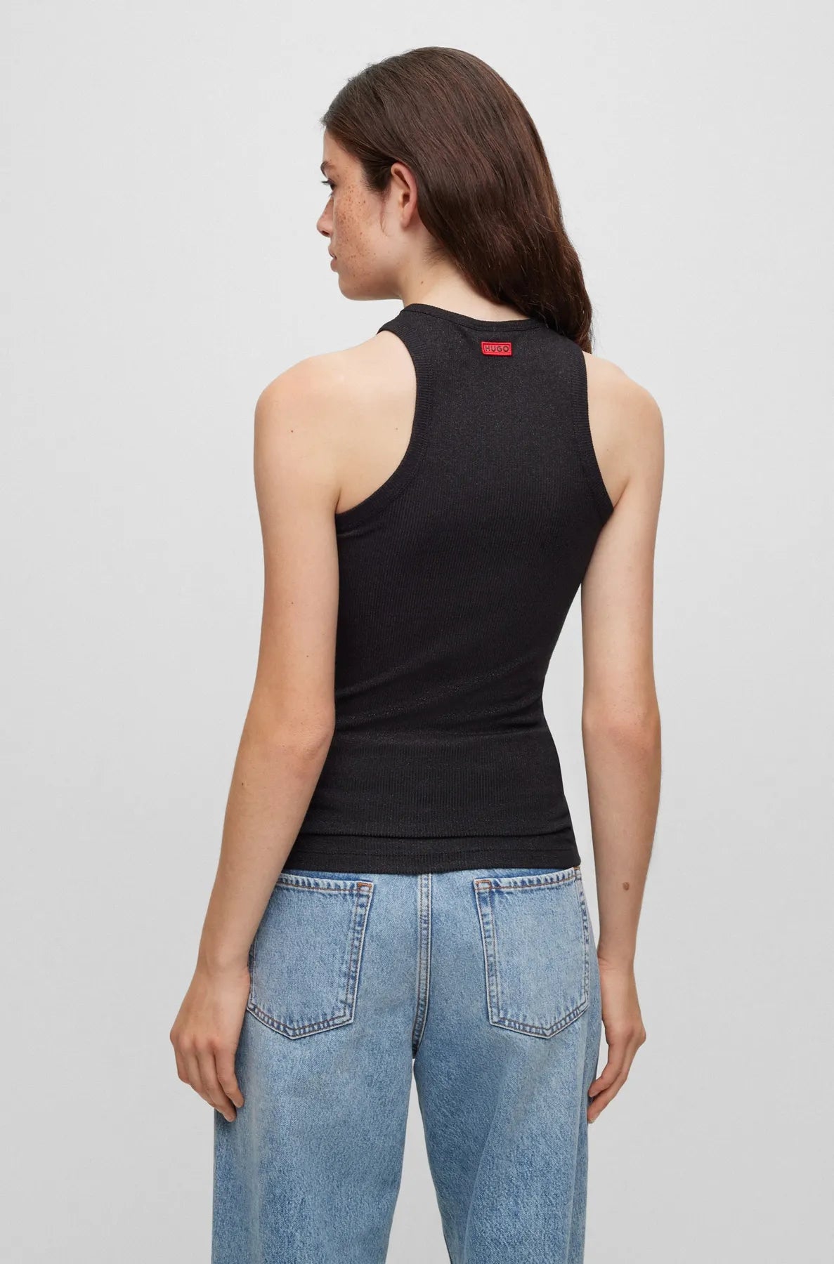 HUGO 50500499 Delabry_1 Tops für Damen 2er-Set mit Glitzergarn Schwarz/Rot