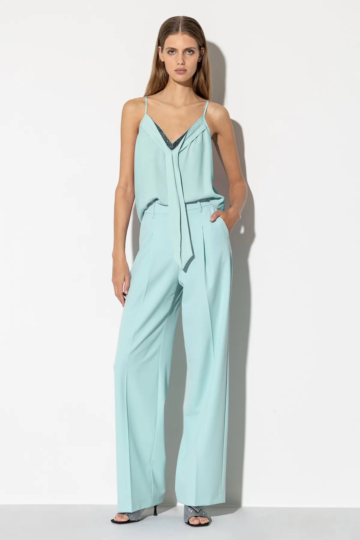 LUISA CERANO 398111/2179-0 Camisole-Spaghetti-Top aus Seiden-Mix mineral aqua