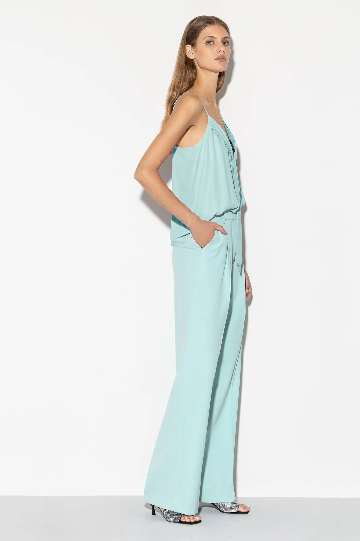 LUISA CERANO 398111/2179-0 Camisole-Spaghetti-Top aus Seiden-Mix mineral aqua