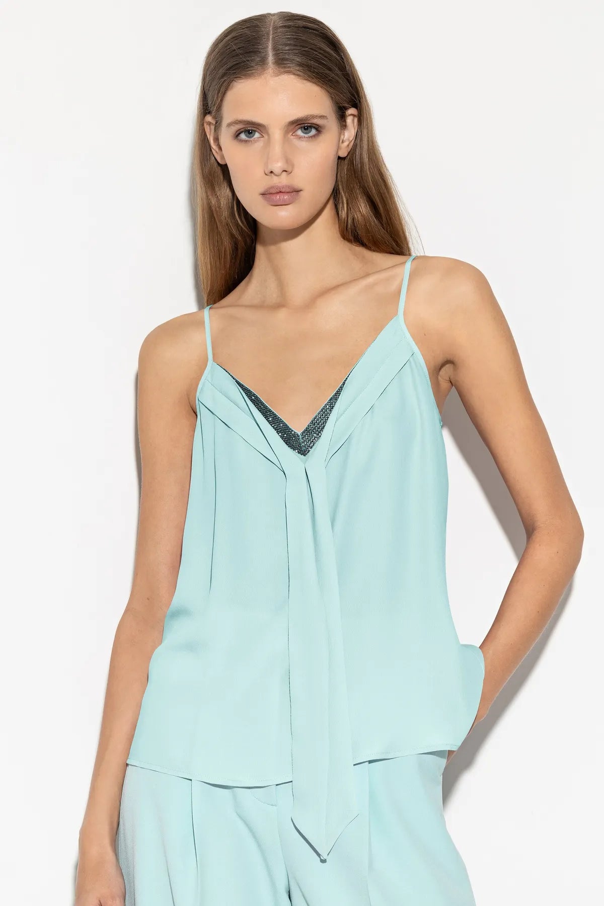 LUISA CERANO 398111/2179-0 Camisole-Spaghetti-Top aus Seiden-Mix mineral aqua