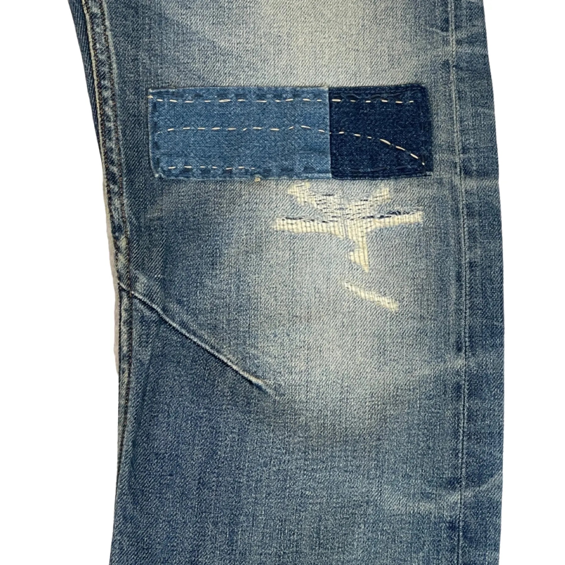 DENHAM 01-23-10-11-047 GRADE 15YA HERREN JEANS MIT KNOPFLEISTE DESTROYED STRAIGHT FIT DARK BLUE