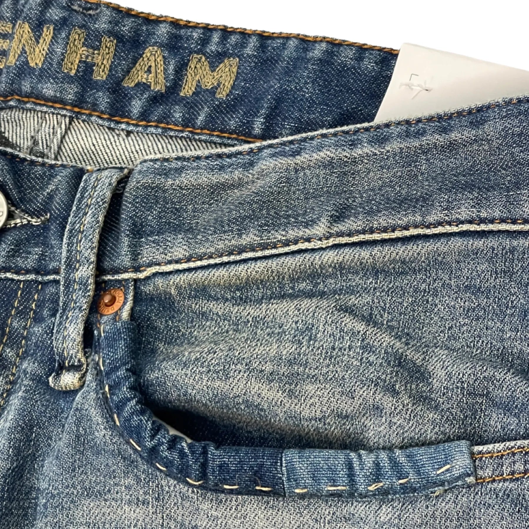 DENHAM 01-23-10-11-047 GRADE 15YA HERREN JEANS MIT KNOPFLEISTE DESTROYED STRAIGHT FIT DARK BLUE