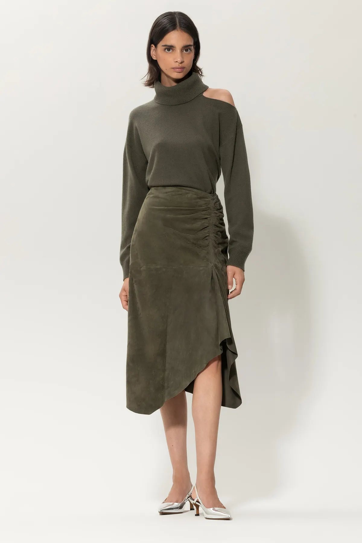 LUISA CERANO 188341/5871-0 Cut-Out-Pulli aus Kaschmir-Mix greyish khaki