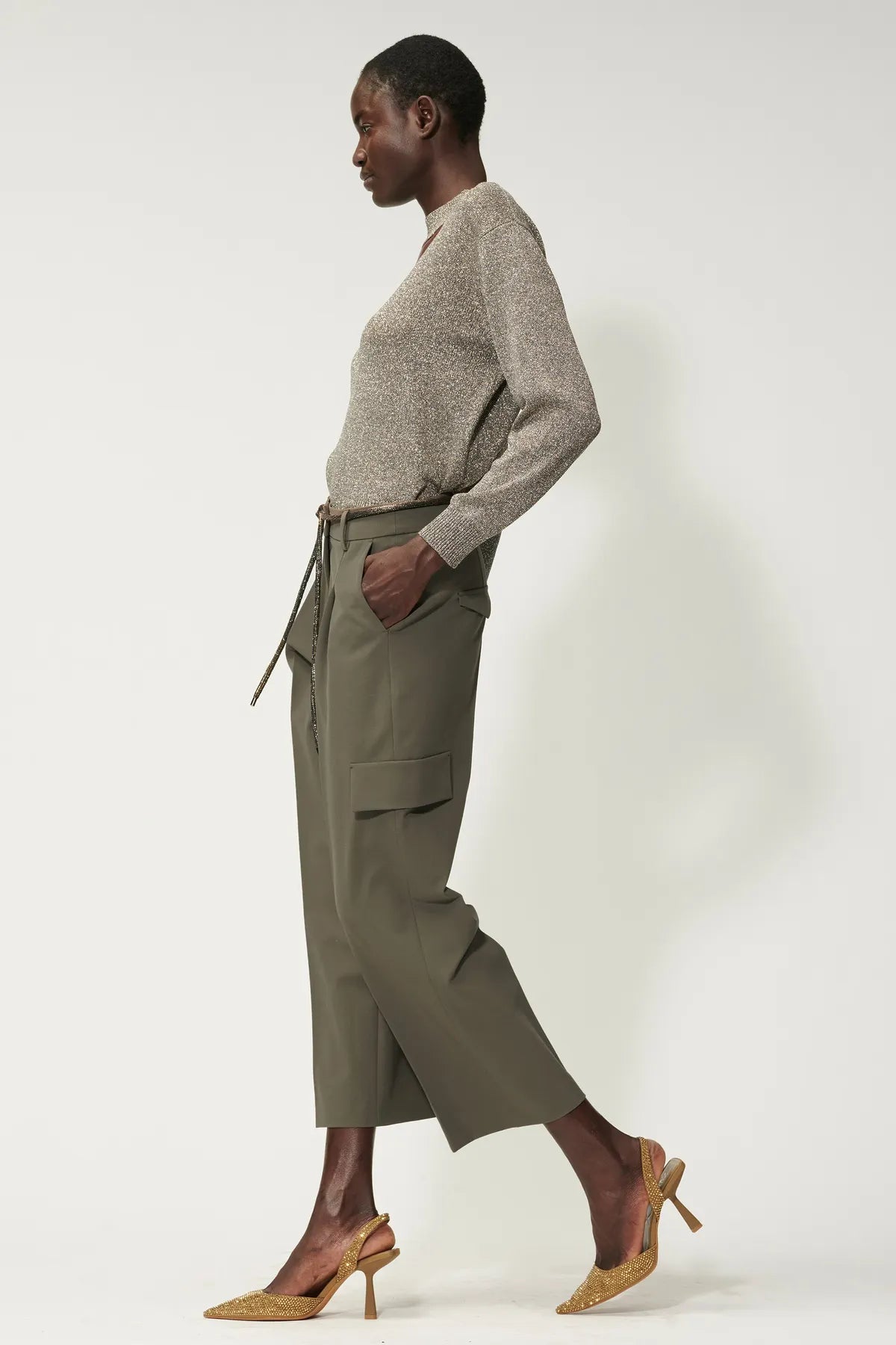 LUISA CERANO 688602/3310-0 Cargo-Pants mit Bundfalte greyish khaki