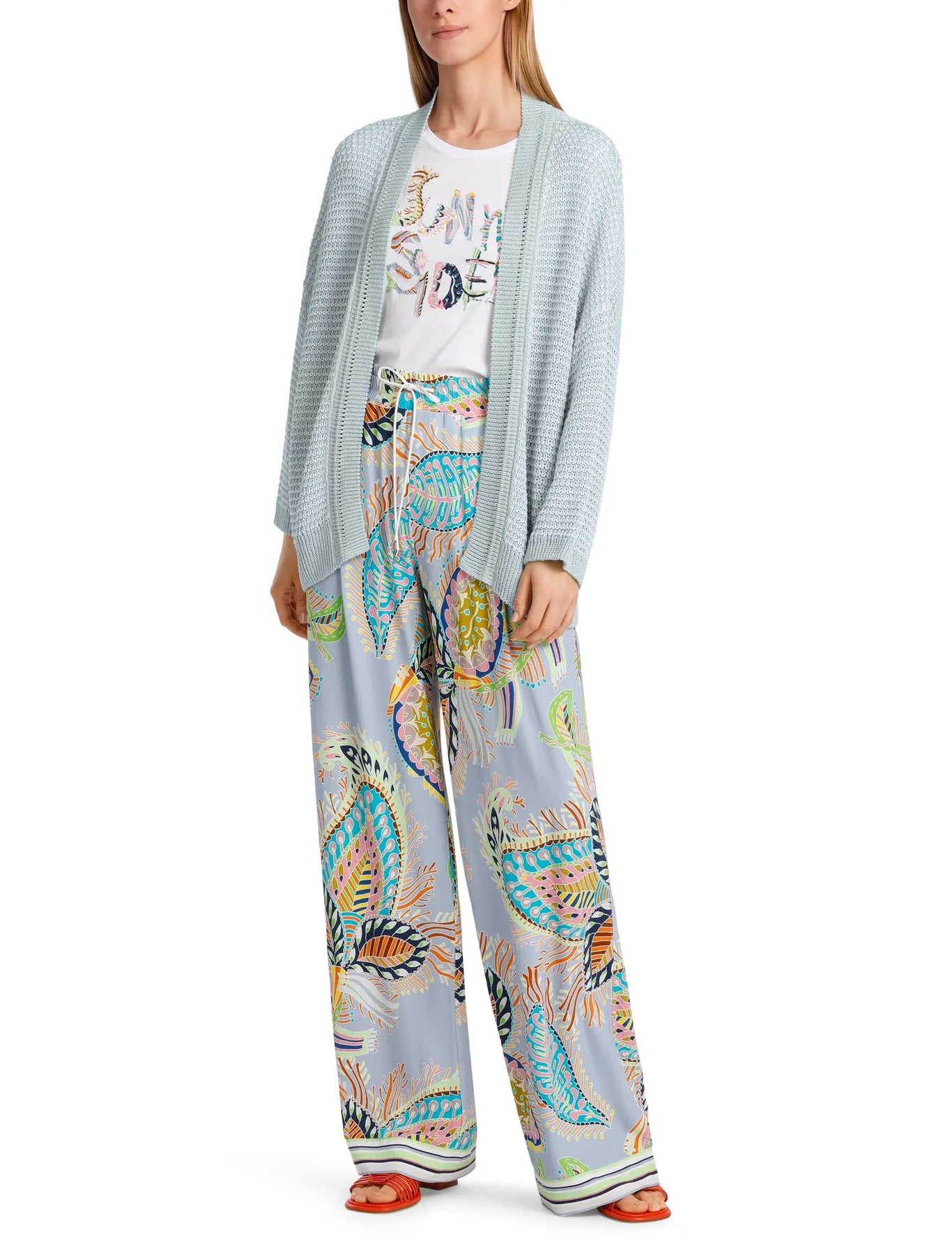 MARC CAIN WC 39.31 M43 Oversized Cardigan Knitted in Germany Leinen-Mix Hellblau