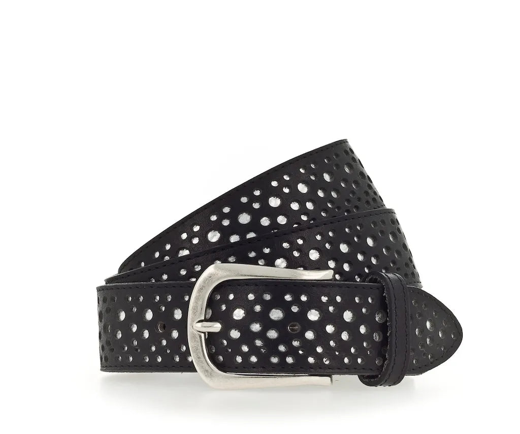 B.BELT BB1014L44 Vollleder-Nietgürtel 35 mm Nieten Q. 6486 Jeen Silver