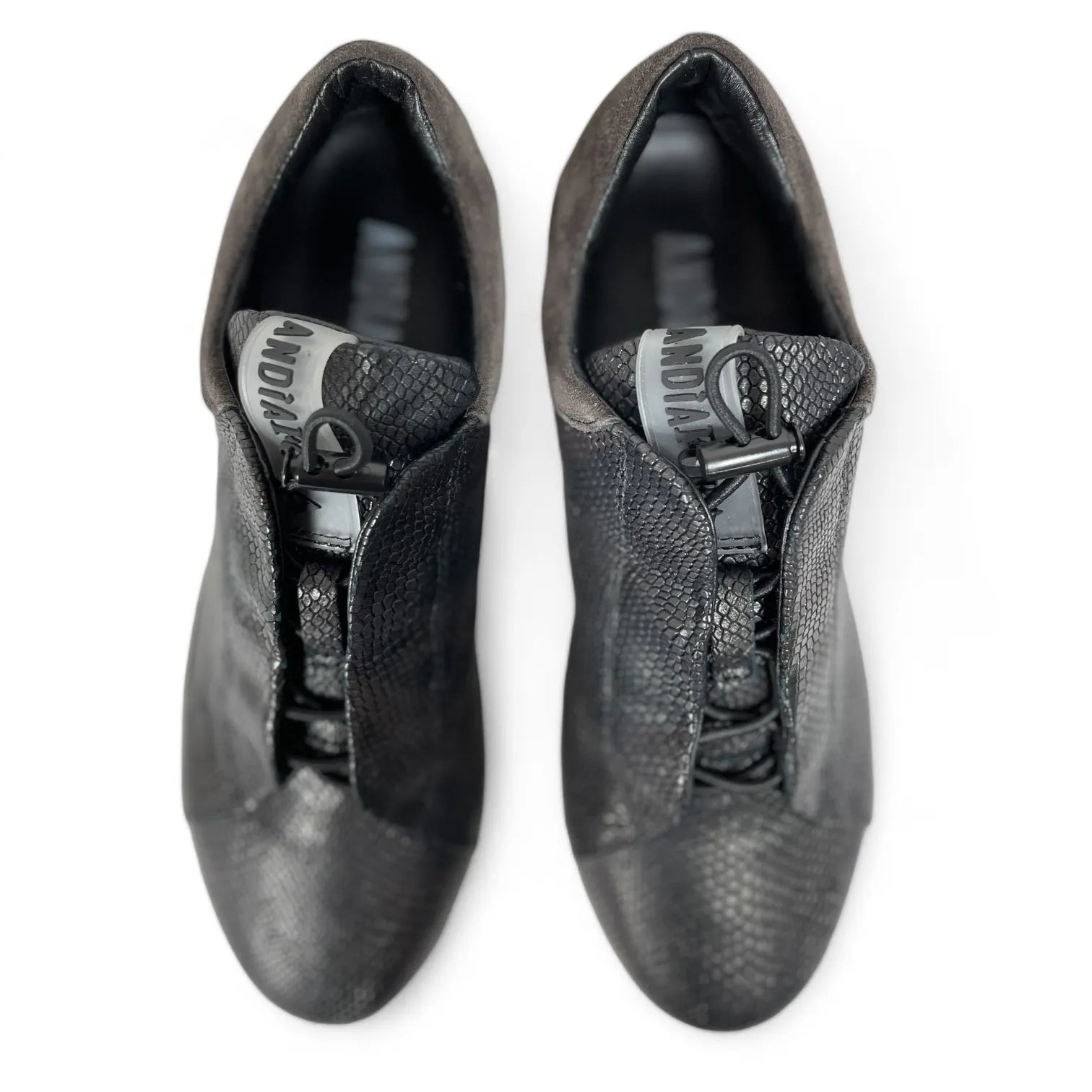 ANDIA FORA DOVER - LIBI 24 SUEDE CITRINE DAMEN SLIPPER REPTILMUSTER SNEAKER BLACK.