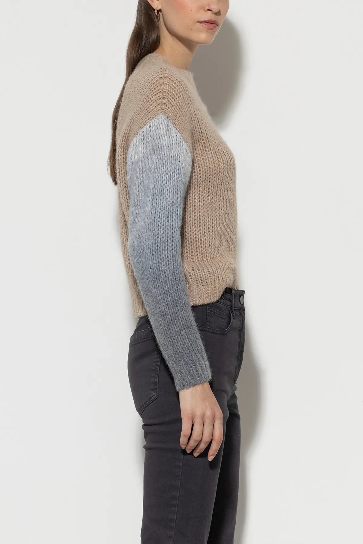 LUISA CERANO 108568/5905 Damen Pullover mit Spray-Effekt Alpaka-Mix soft camel / grey