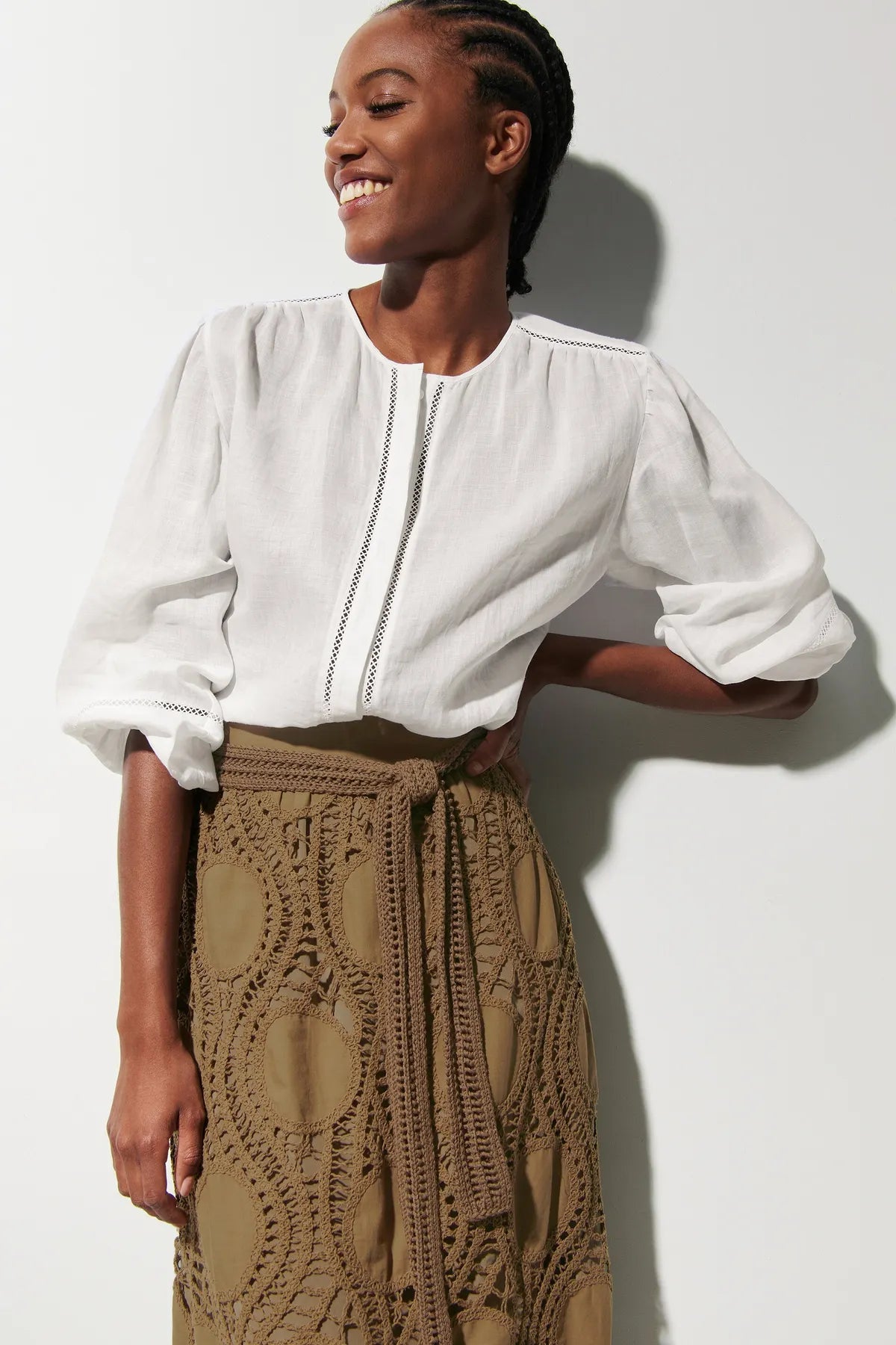 LUISA CERANO 
                
                                            298458/3500-0 Damen Bluse aus Ramie mit Ballonärmeln weiß