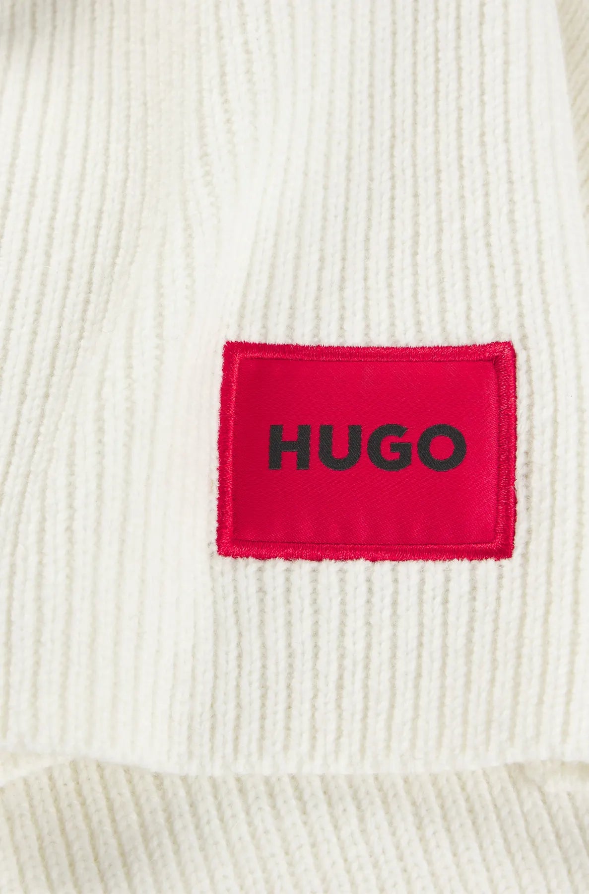HUGO WOMEN RED 
                
                                            50502605 Saffa_scarf Damen Schal aus Woll-Mix mit Ripp-Struktur und rotem Logo-Label