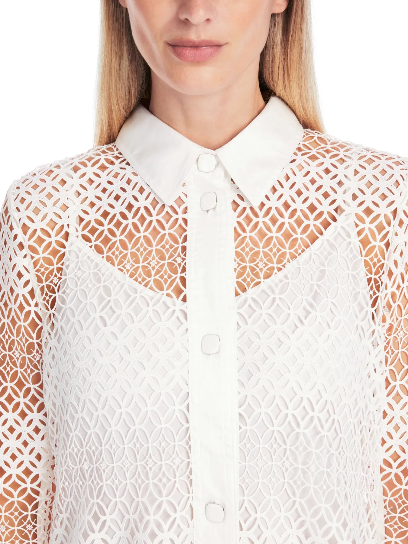 MARC CAIN YC 21.34 W63 Kurzes Kleid aus Lochspitze Weiß