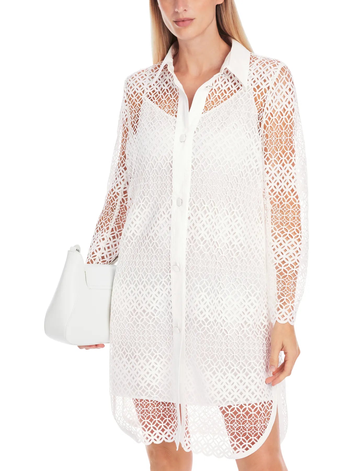 MARC CAIN YC 21.34 W63 Kurzes Kleid aus Lochspitze Weiß