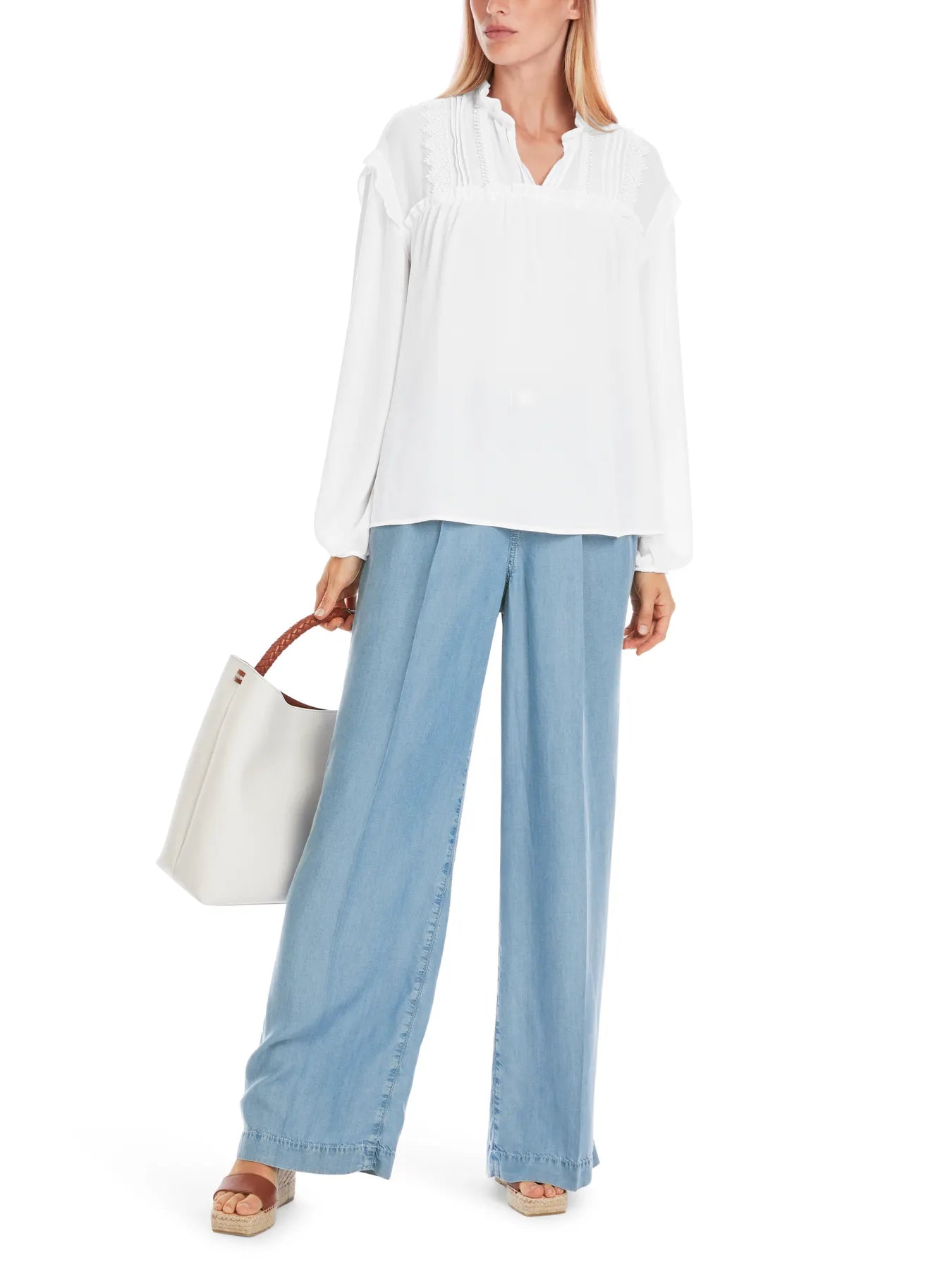 MARC CAIN YC 51.36 W30 Rethink Together Bluse mit Spitze Weiß