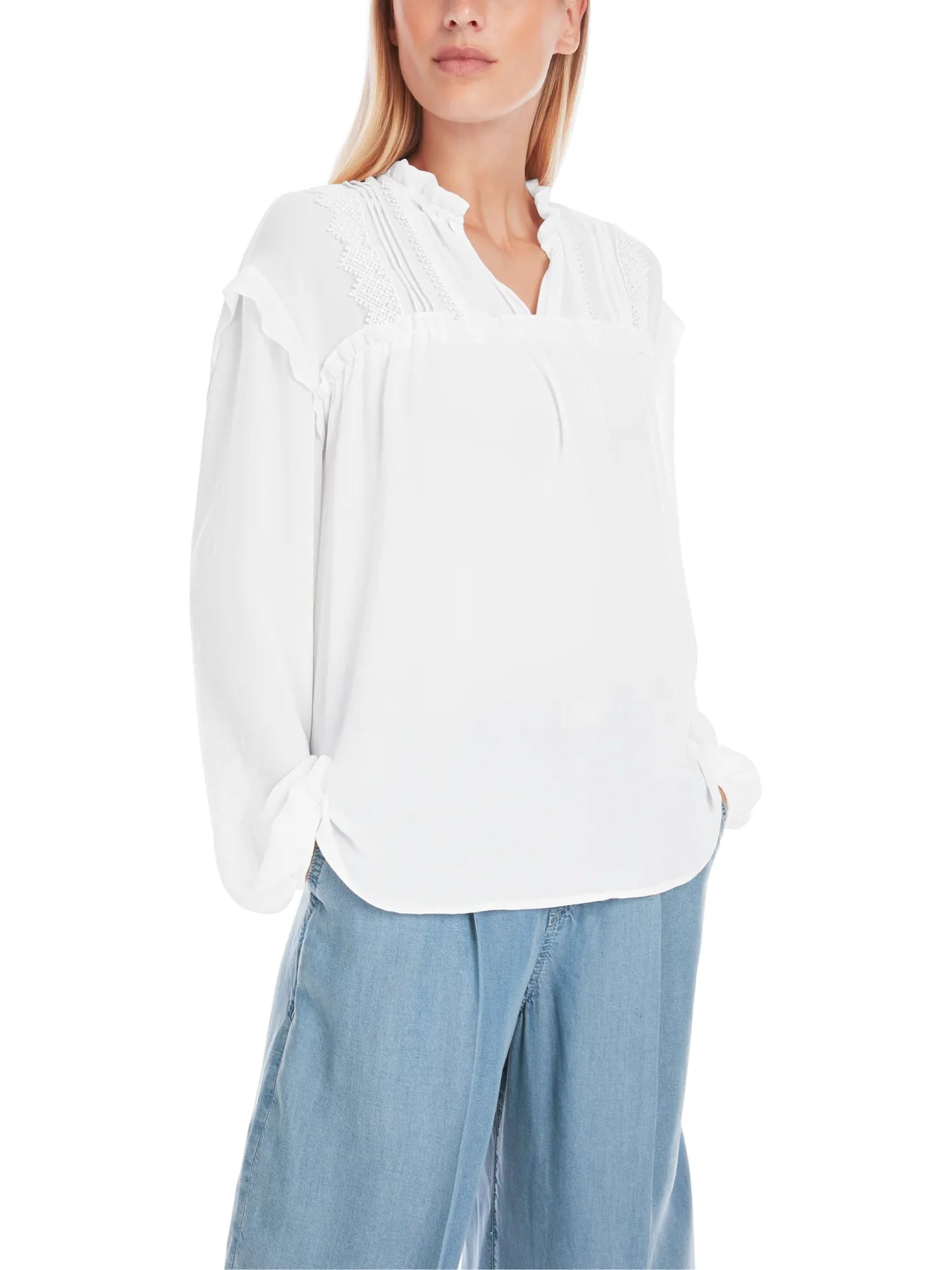 MARC CAIN YC 51.36 W30 Rethink Together Bluse mit Spitze Weiß