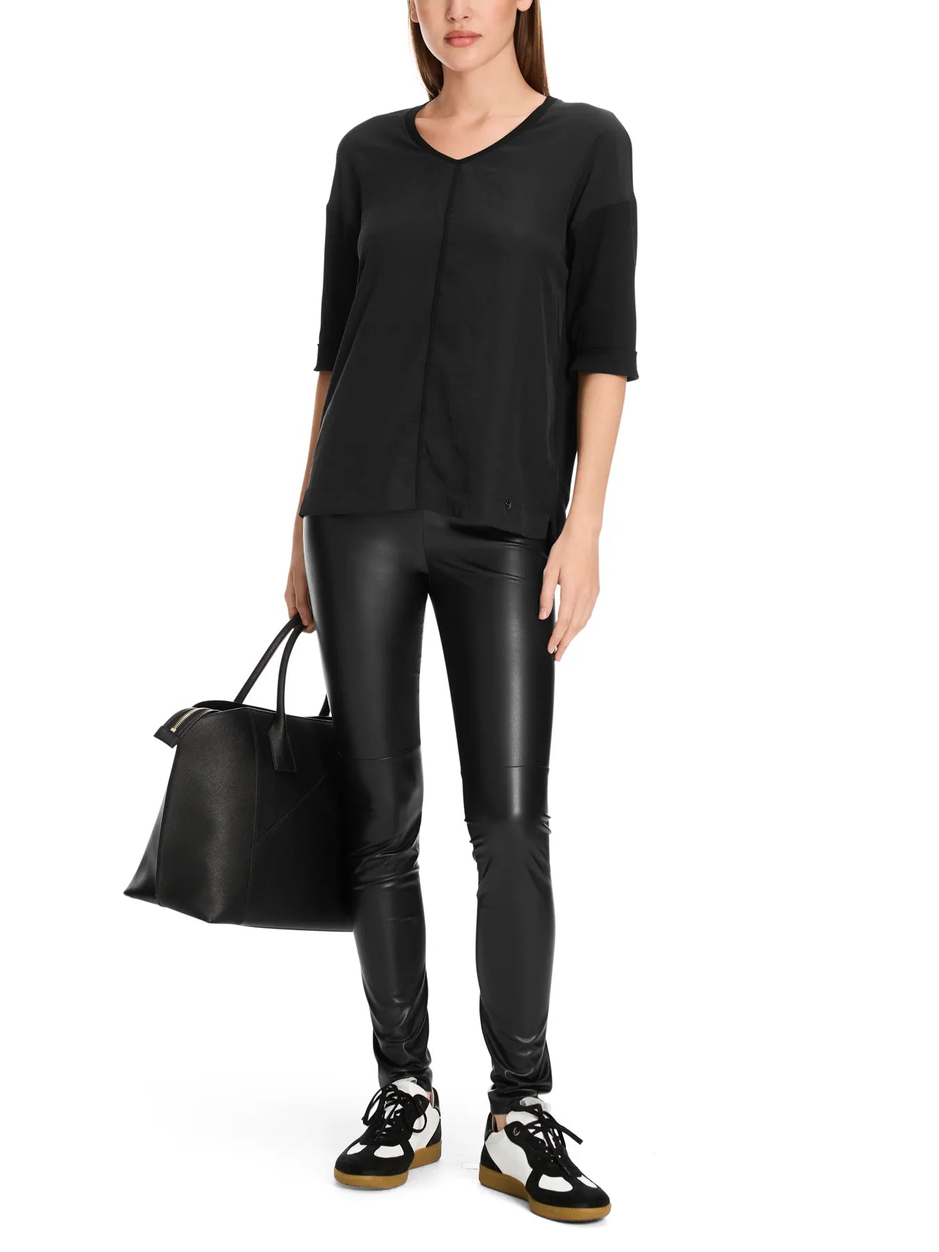 MARC CAIN +E 55.01 J29 Blusenshirt aus Material-Mix Schwarz