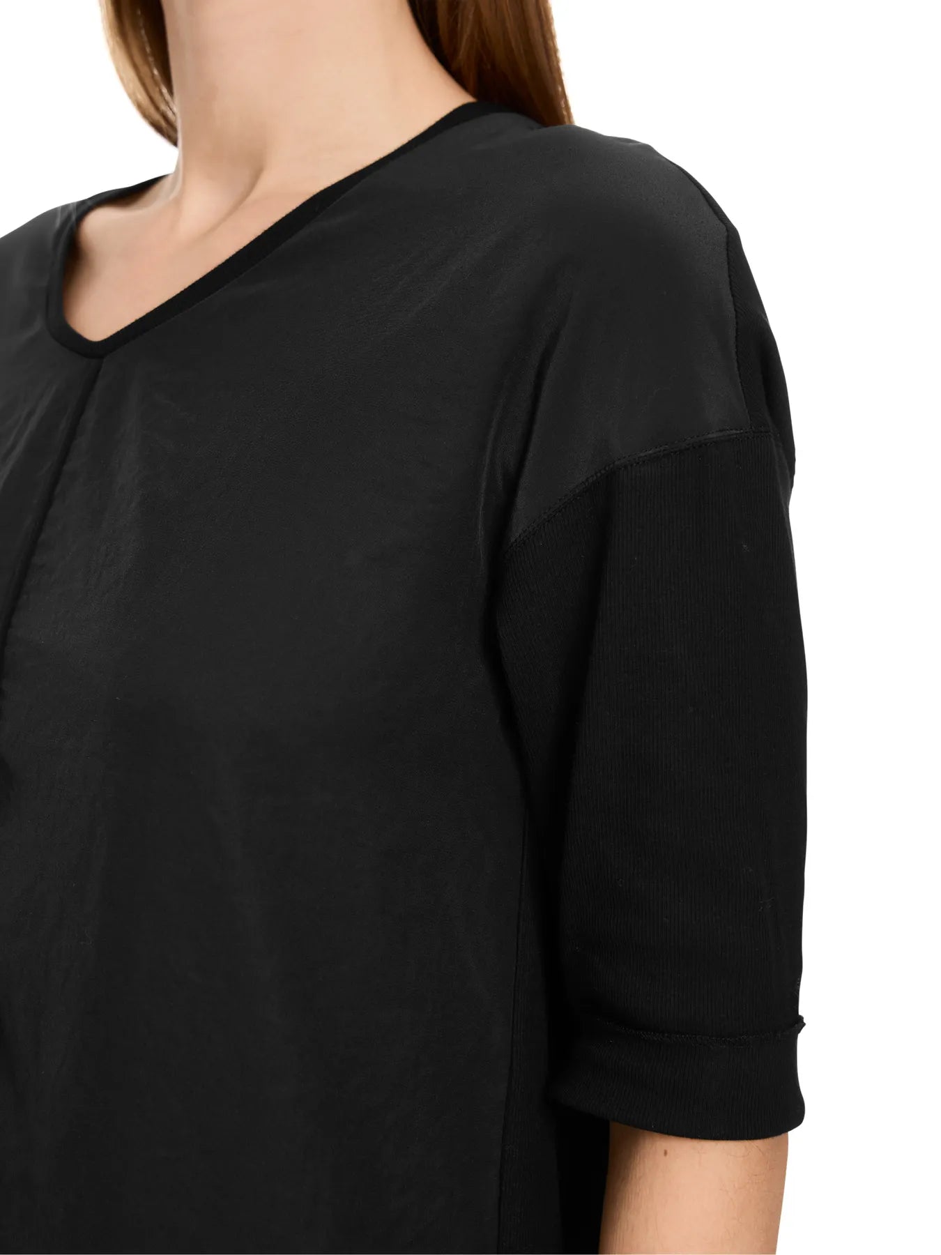 MARC CAIN +E 55.01 J29 Blusenshirt aus Material-Mix Schwarz