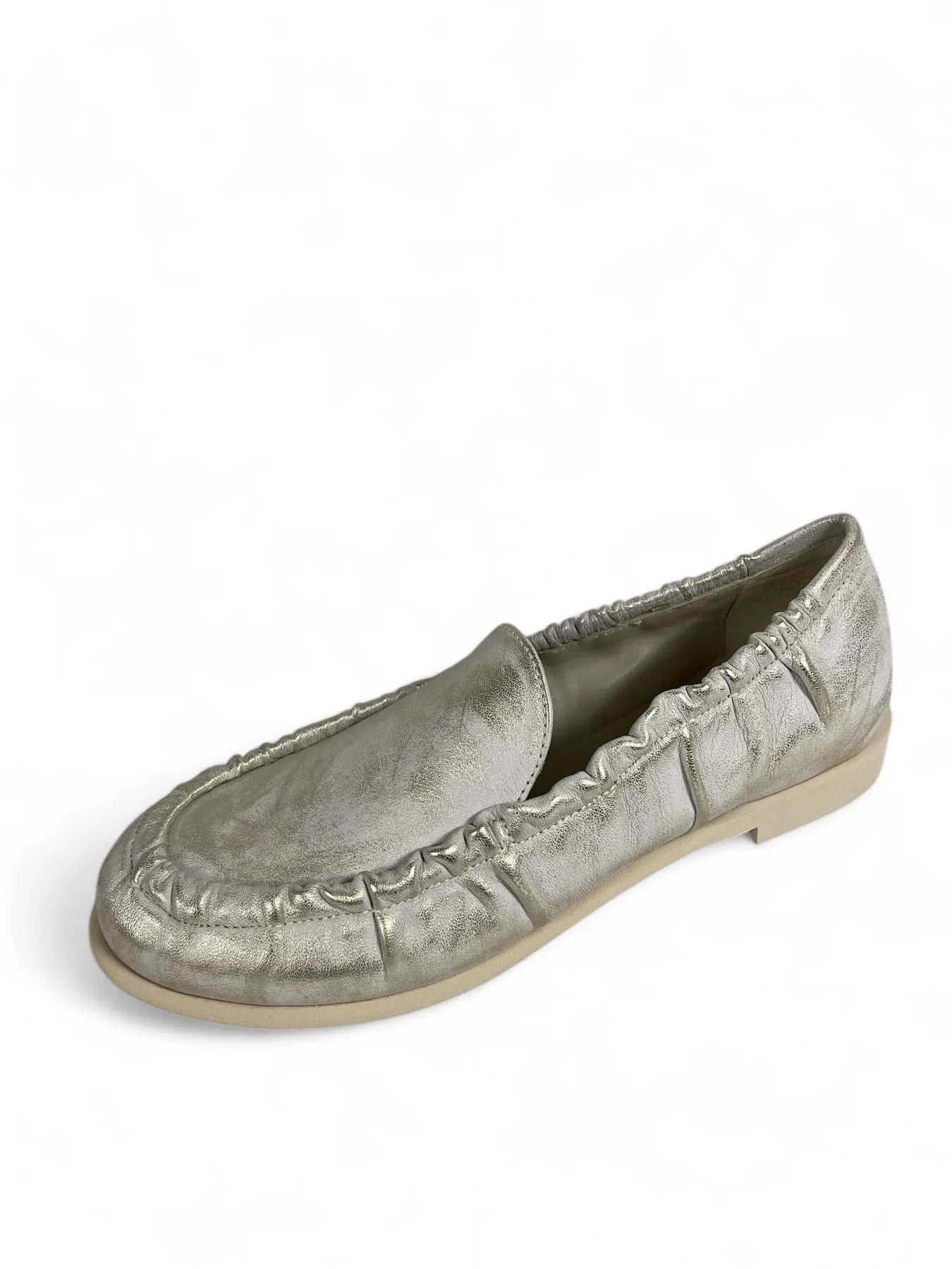 PATRIZIA BONFANTI DOVER - MILLY SATA GOMM BRUSHED DAMEN MOKASSINS SLIPPER SILBER.