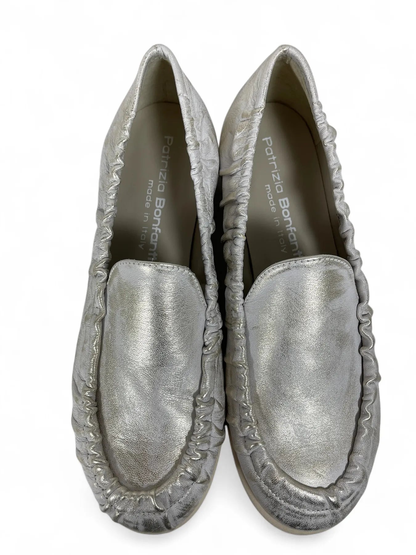 PATRIZIA BONFANTI DOVER - MILLY SATA GOMM BRUSHED DAMEN MOKASSINS SLIPPER SILBER.